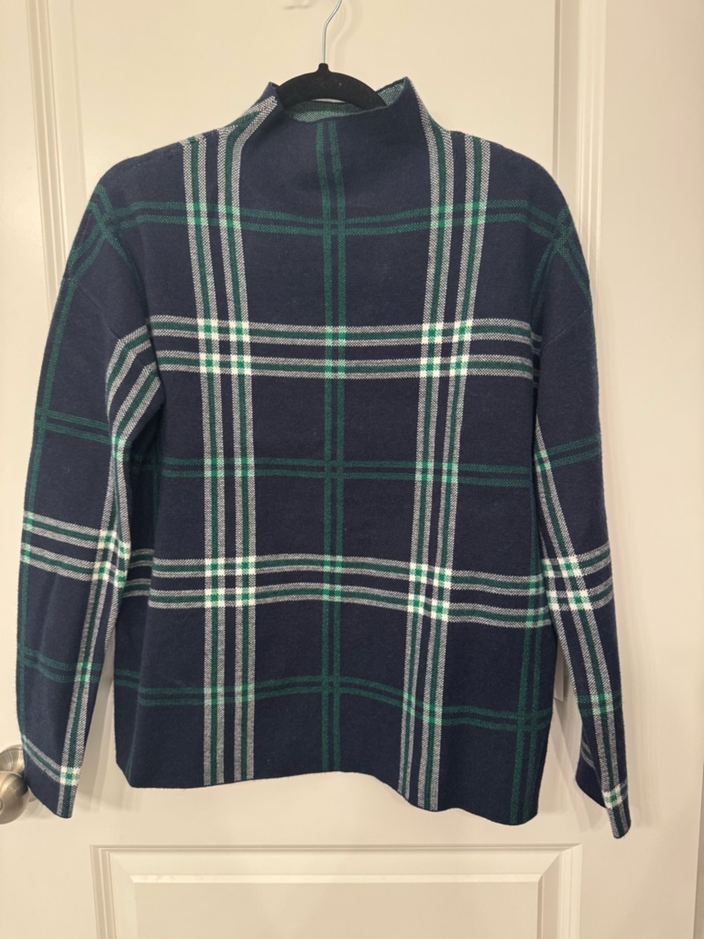 Plaid Mock Neck Sweater in Navy and Green